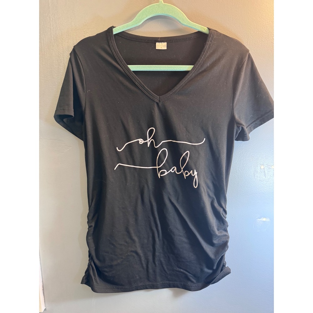 The Belly Boxes Oh Baby Maternity T-Shirt Black V-Neck Ruched Side Size Medium
